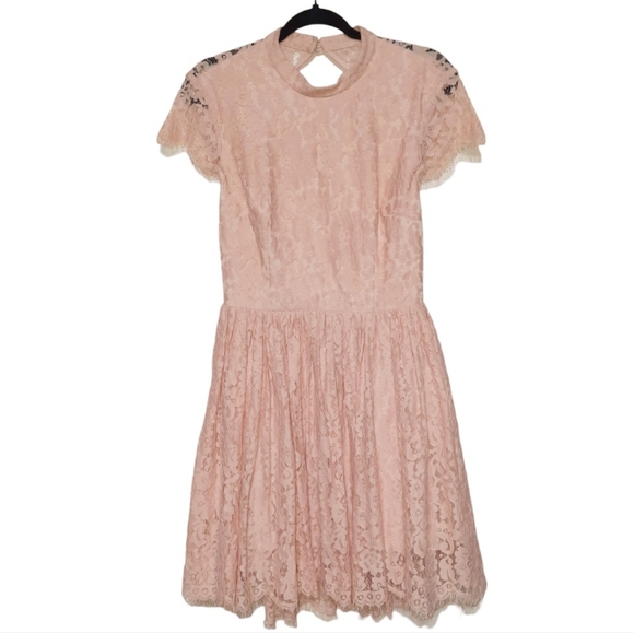 KEEPSAKE Lace Cutout Minidress Pink Nude Eyelash Lace Ballet Coquette Rose L 10 - Picture 3 of 12